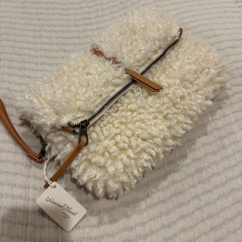 Faux shearling clutch/wristlet